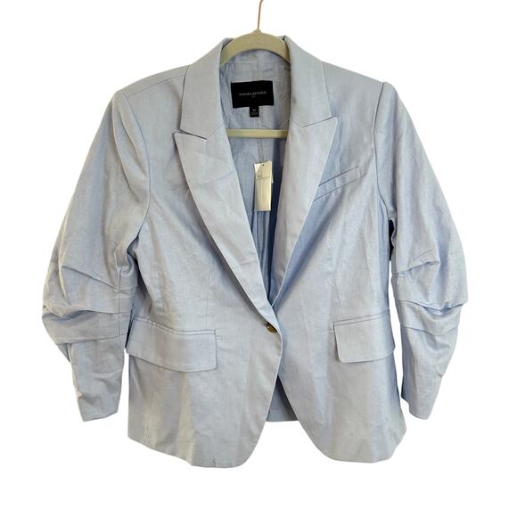 Banana Republic Linen Ruched Sleeve Blazer Womens Size 12 Blue Meditation NWT - Picture 2 of 10